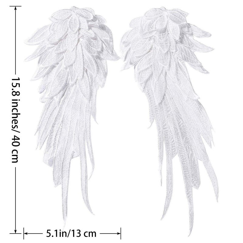 Onwon 2 Pairs 3D Angel Wings Embroidered Neckline Lace Trim Applique Sewing On Patches White and Black Large - Image 2